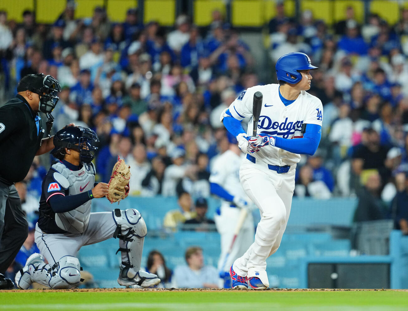 ドジャース対ガーディアンズ　1回裏ドジャース無死、三ゴロに倒れる大谷（撮影・垰建太）