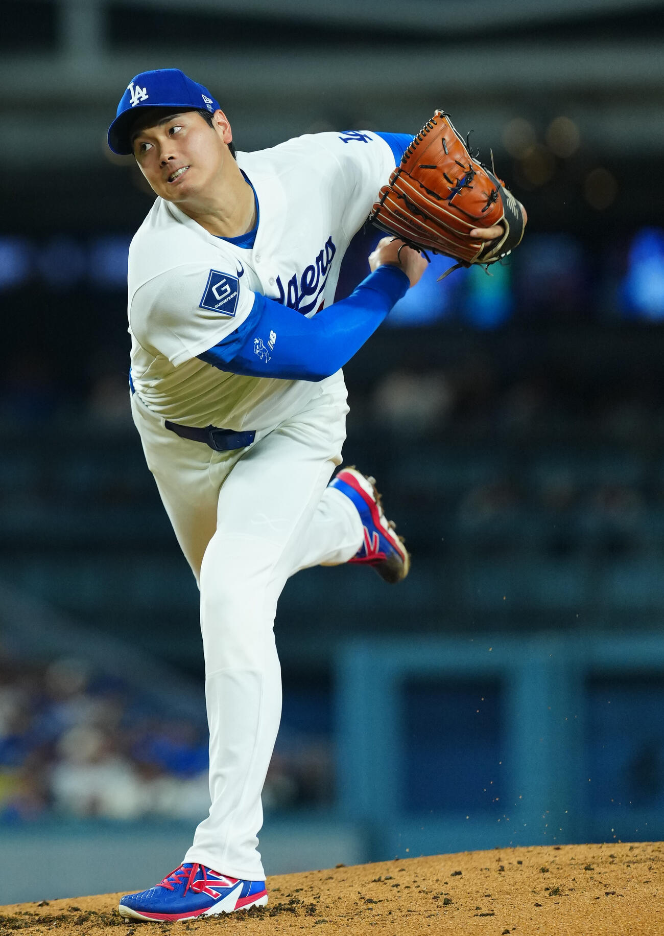 ドジャース対ガーディアンズ　力投するドジャース先発の大谷（撮影・垰建太）