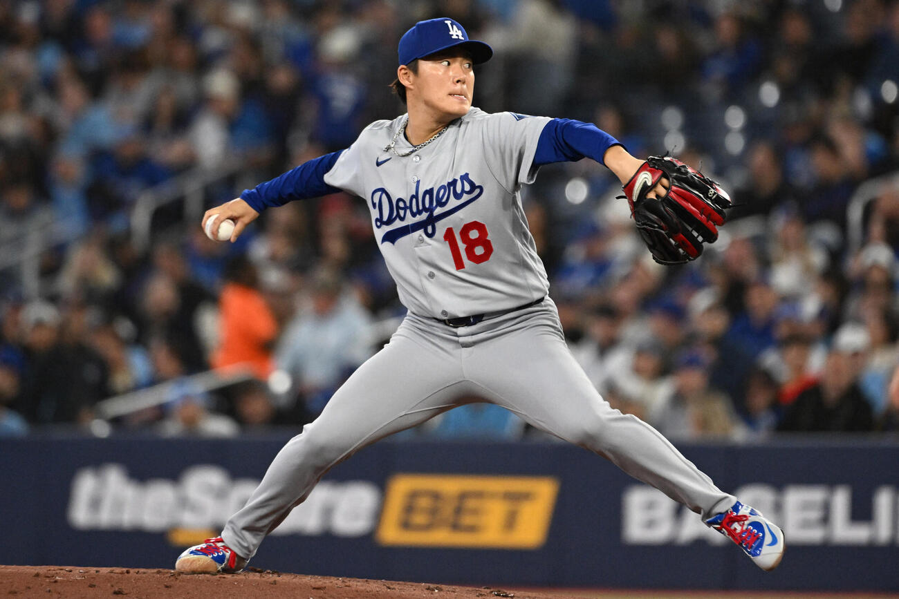 ブルージェイズ戦に先発したドジャース山本由伸（ロイター）