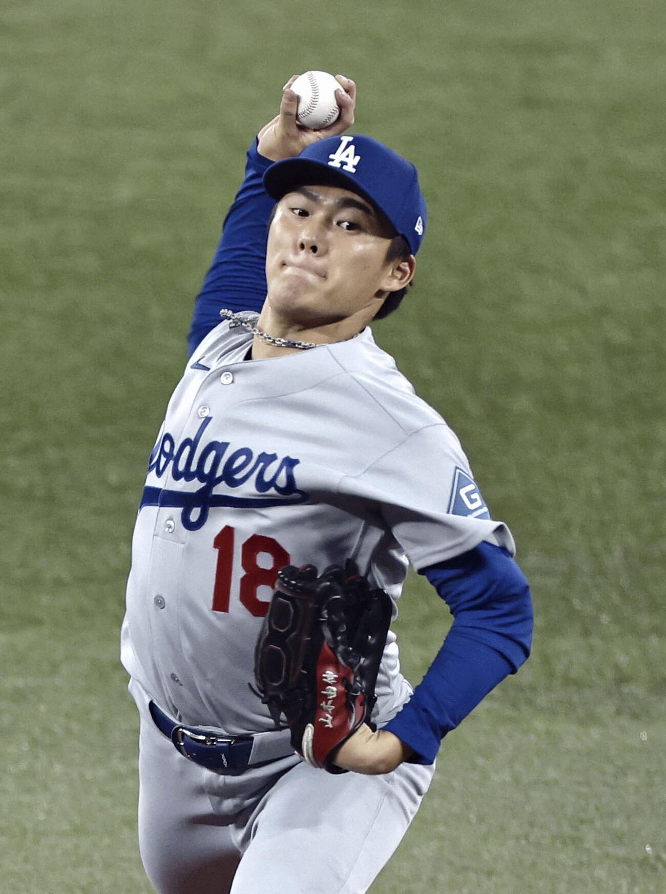 ブルージェイズ戦に先発したドジャース山本＝トロント（共同）