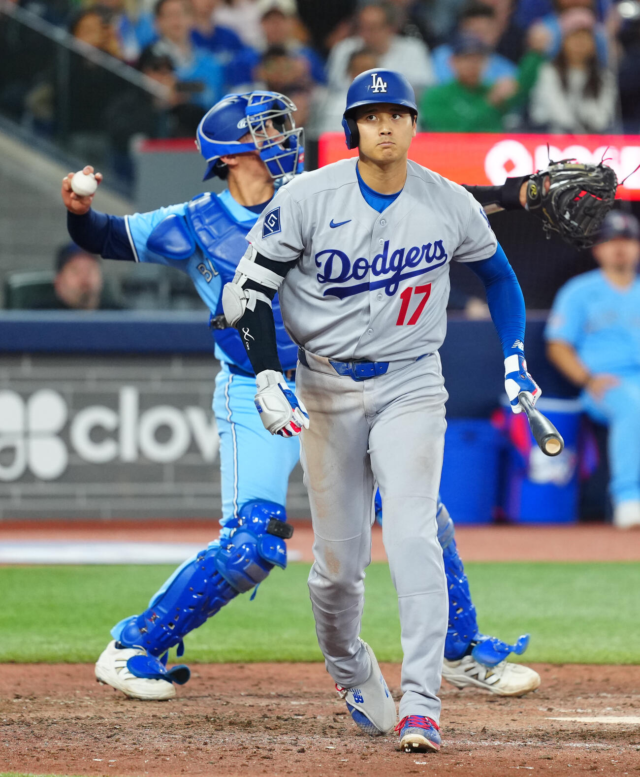 ブルージェイズ対ドジャース　9回表ドジャース無死、見逃しの三振に倒れる大谷（撮影・垰建太）