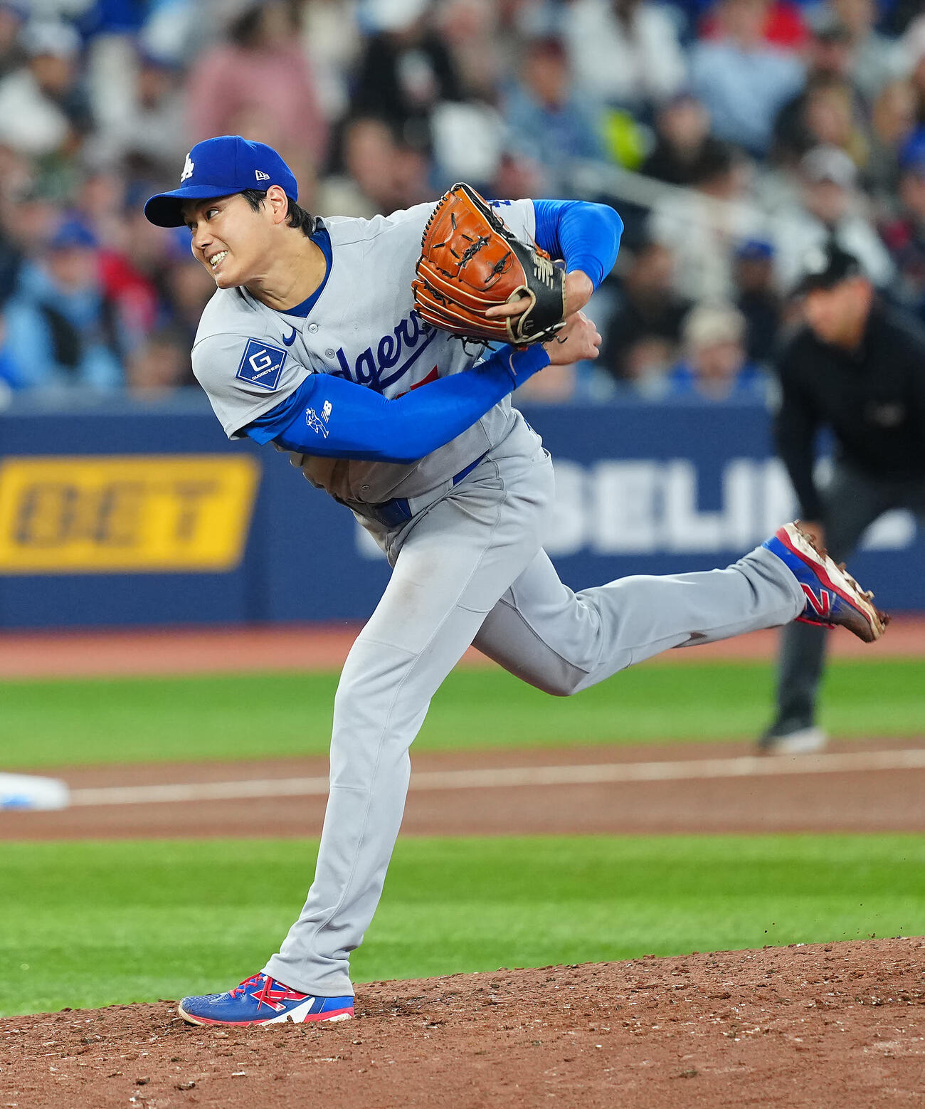 ブルージェイズ対ドジャース　力投するドジャース先発大谷（撮影・垰建太）