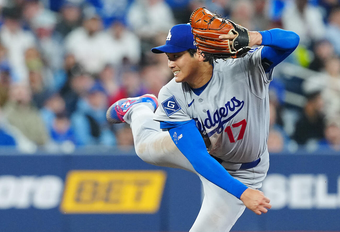 ブルージェイズ対ドジャース　力投するドジャース先発大谷（撮影・垰建太）