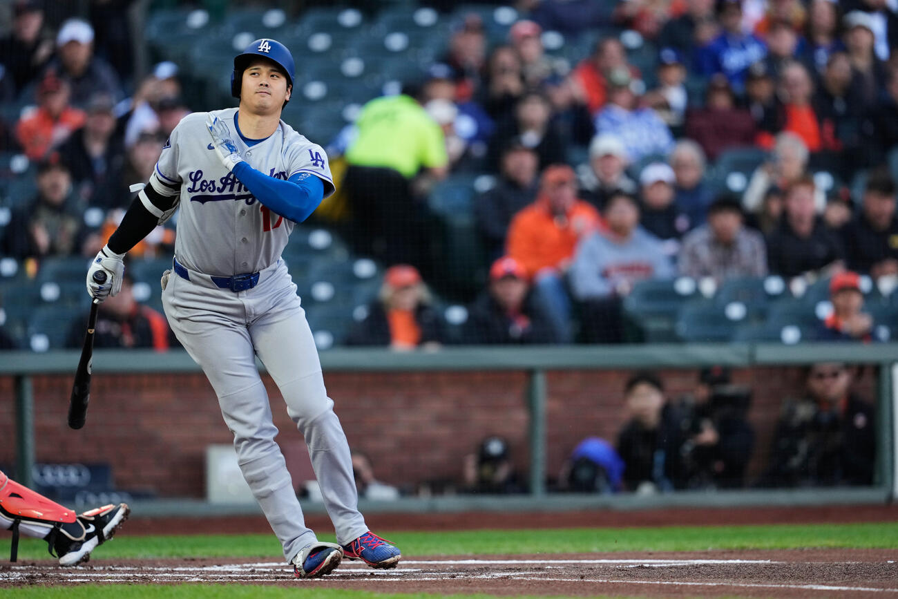 大谷翔平は第１打席は三振に倒れた（AP)
