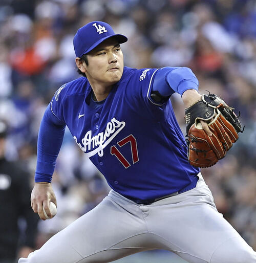 ジャイアンツ戦に先発登板したドジャース大谷=サンフランシスコ(共同)