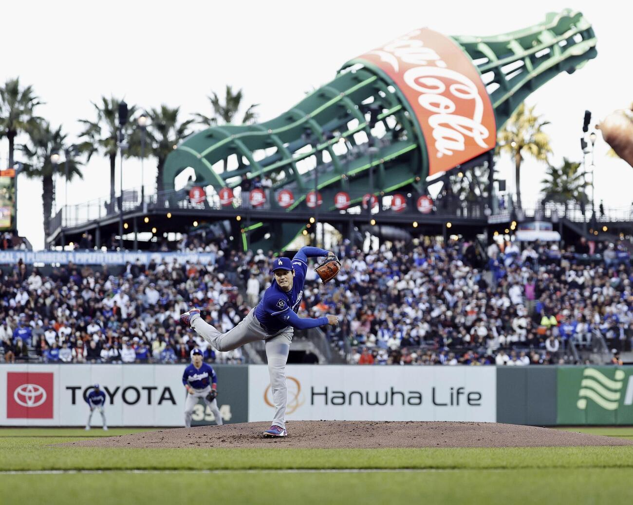 ジャイアンツ戦に先発登板したドジャース大谷＝サンフランシスコ（共同）