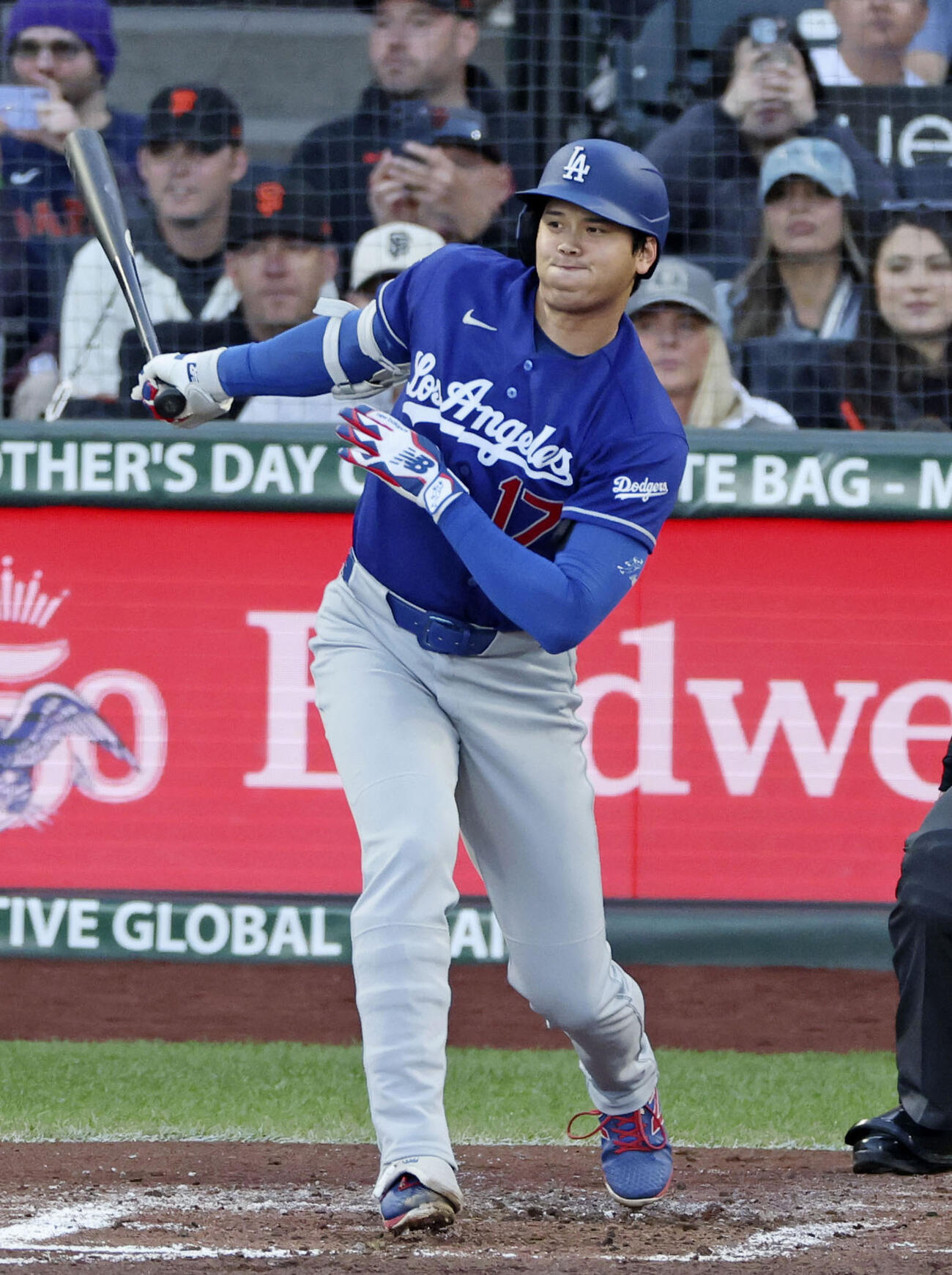 ジャイアンツ戦の3回、一ゴロに倒れたドジャース大谷＝サンフランシスコ（共同）