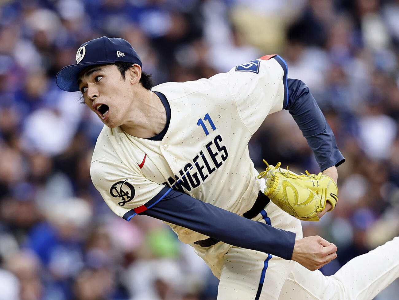カブス戦に先発したドジャース・佐々木＝ロサンゼルス（共同）