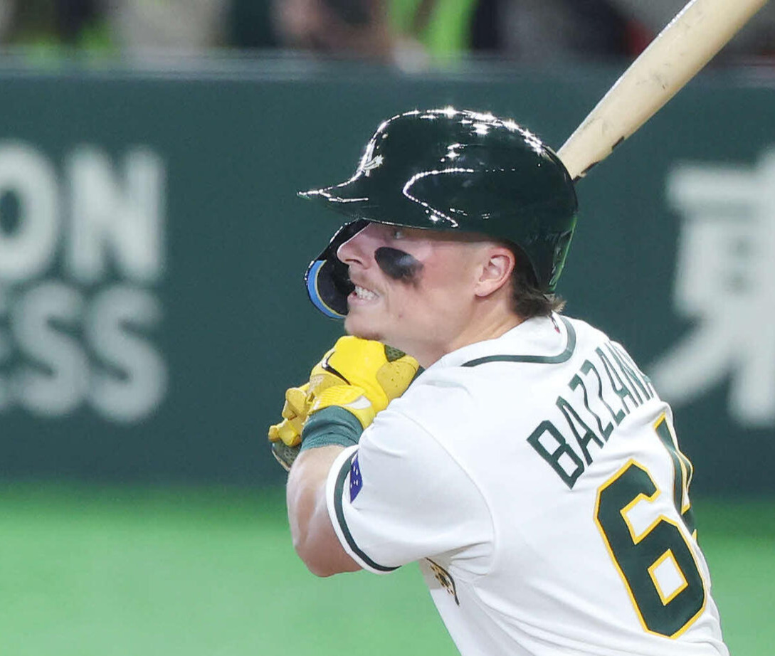 2026年3月9日　WBC1次ラウンドC組、オーストラリア対韓国　左前適時打を放つバザナ