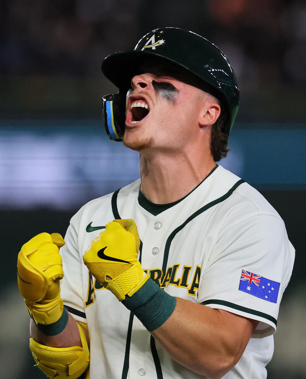 2026年3月9日　WBC1次ラウンドC組、オーストラリア対韓国　バザナは左前適時打を放ちガッツポーズ
