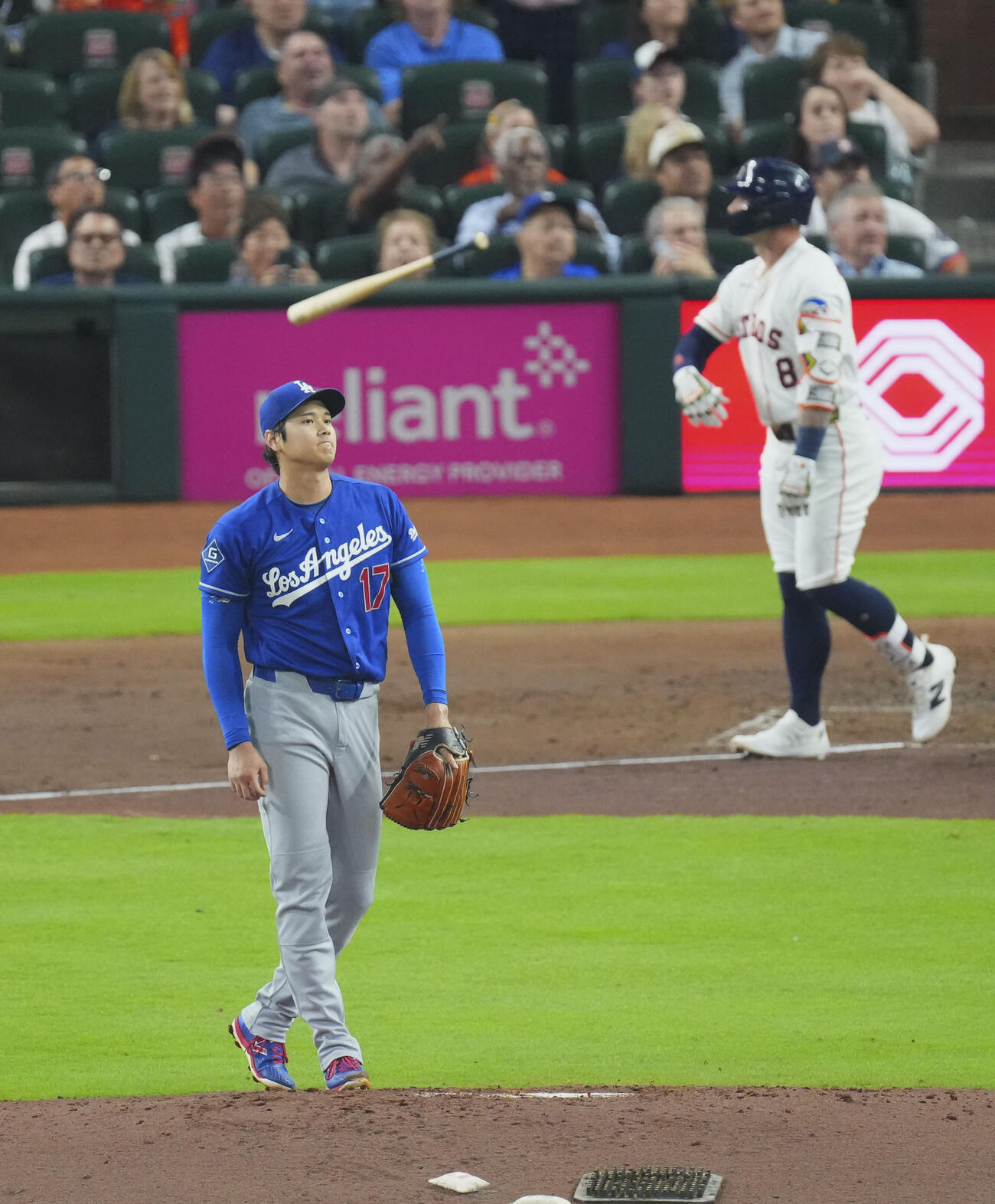 アストロズ戦の2回、ウォーカーに先制ソロを浴びたドジャース・大谷＝ヒューストン（共同）