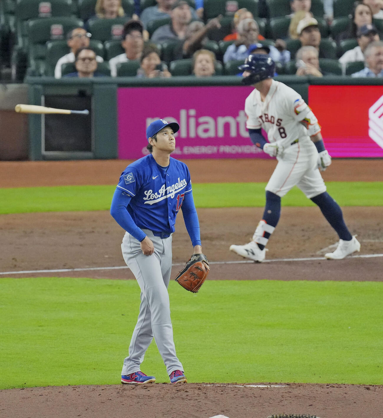 アストロズ戦の2回、ウォーカーに先制ソロを浴びたドジャース大谷＝ヒューストン（共同）