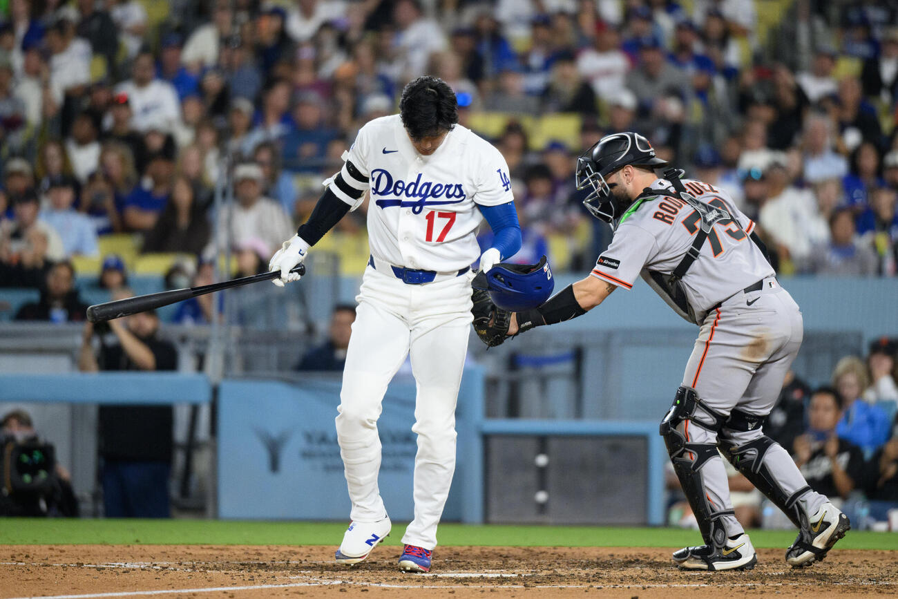 5回、空振り三振に倒れたドジャース大谷翔平（AP）
