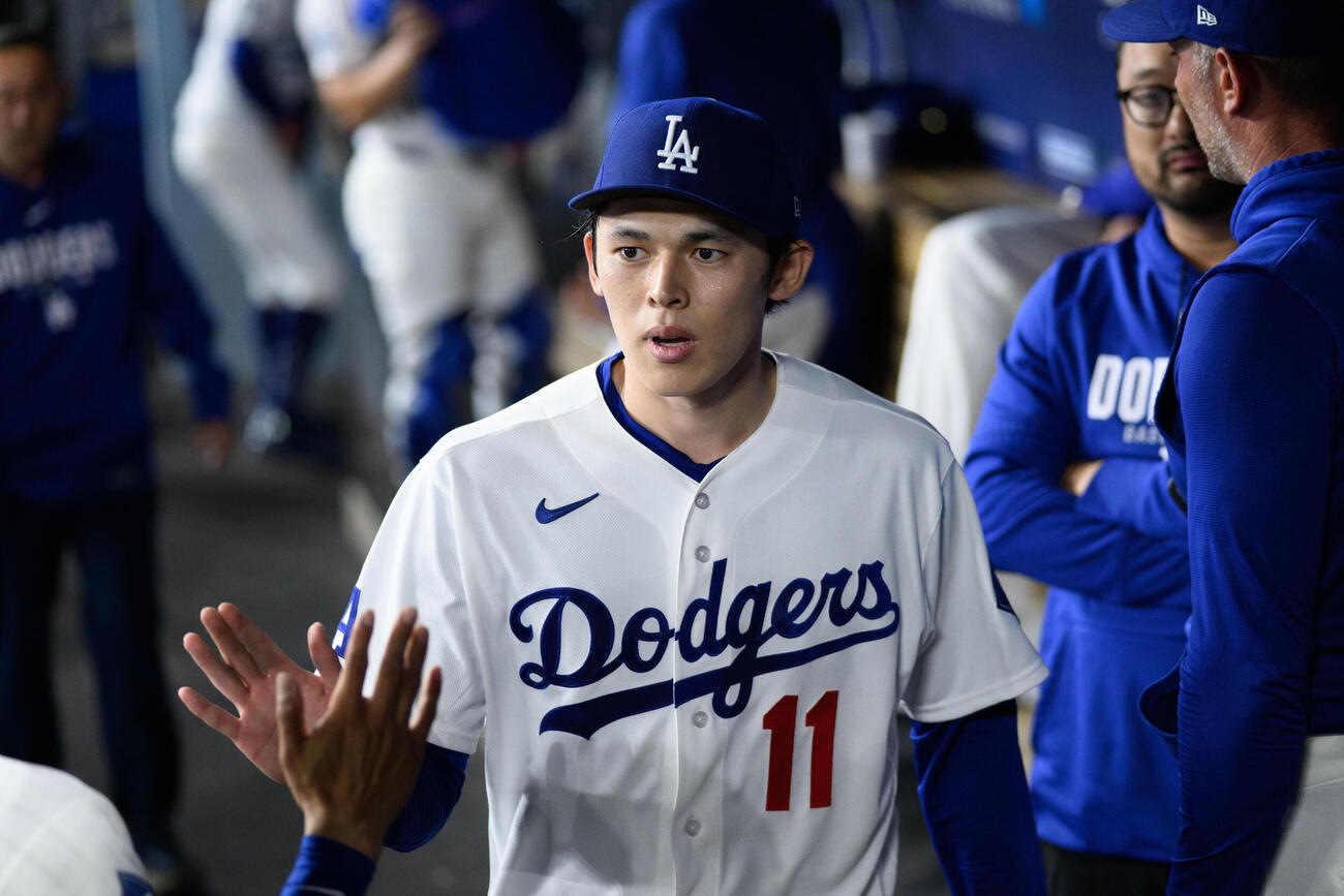 5回まで1失点と好投していたドジャース佐々木朗希（AP）