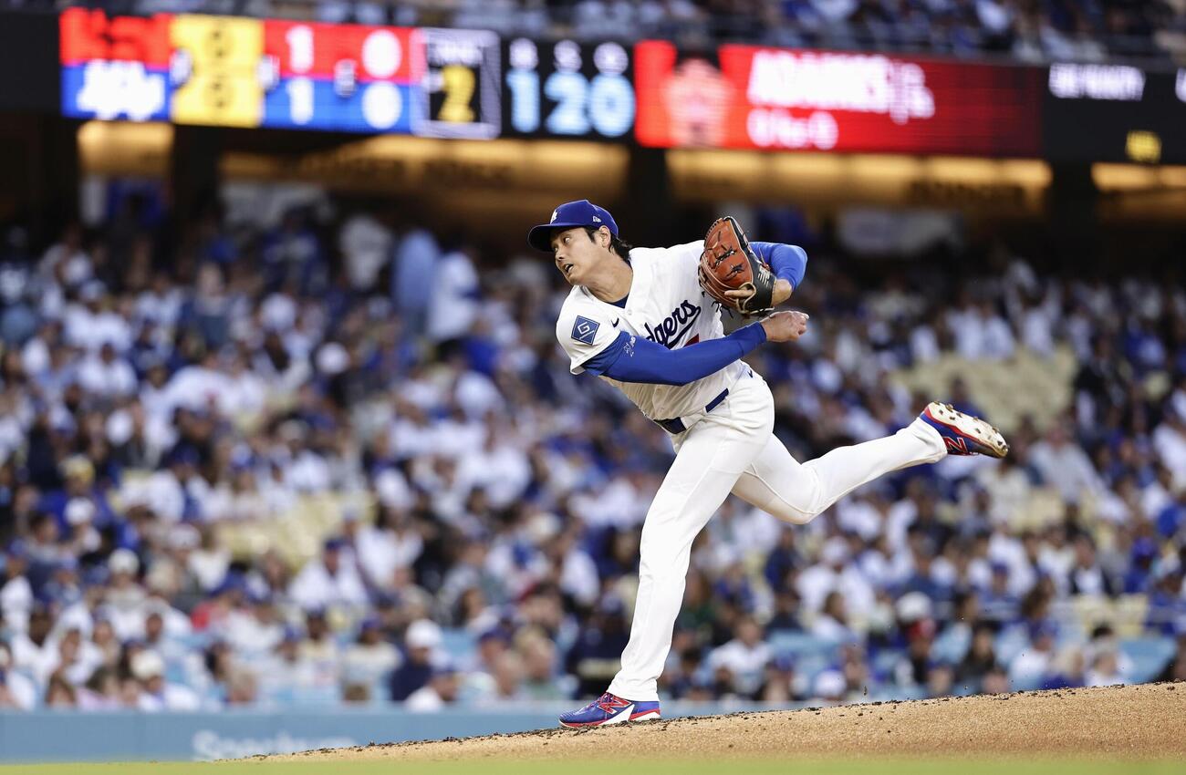 ジャイアンツ戦に先発登板したドジャース・大谷＝ロサンゼルス（共同）
