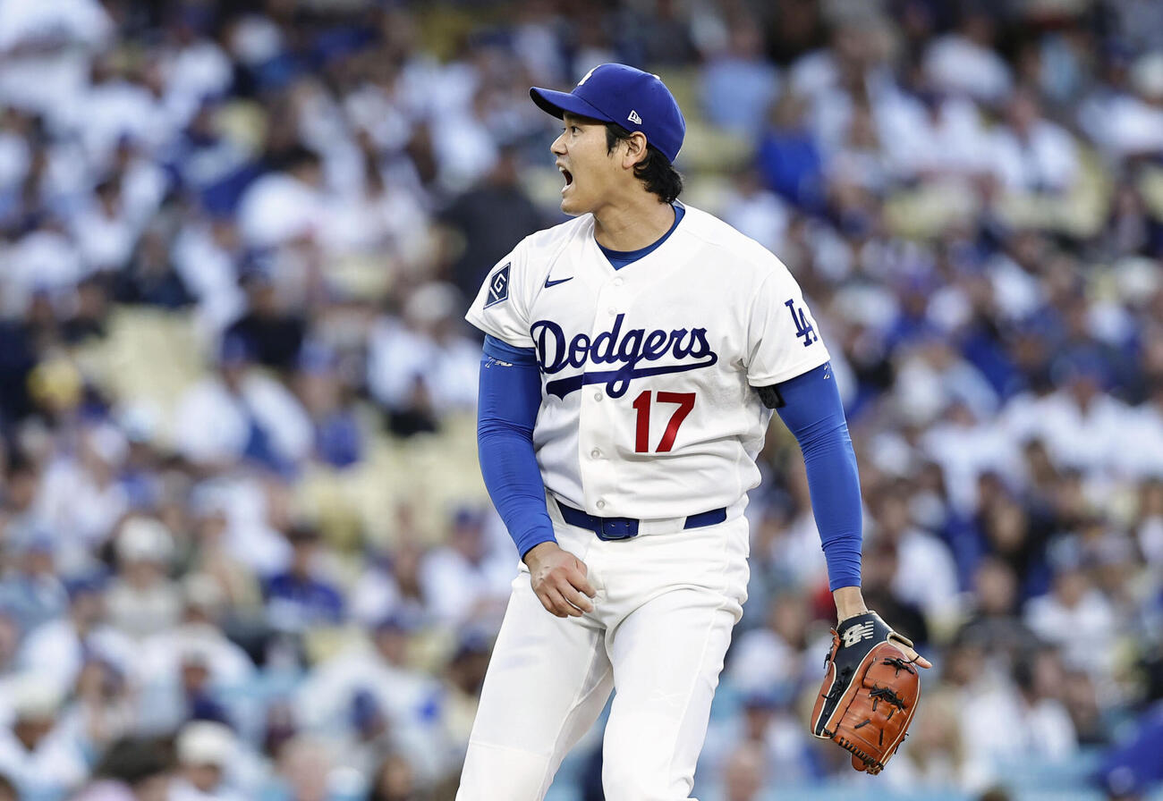 ジャイアンツ戦に先発登板したドジャース・大谷＝ロサンゼルス（共同）