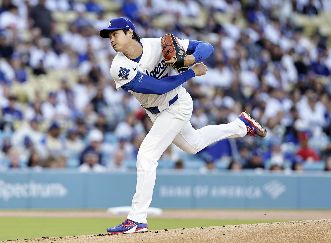 ジャイアンツ戦に先発登板したドジャース・大谷＝ロサンゼルス（共同）