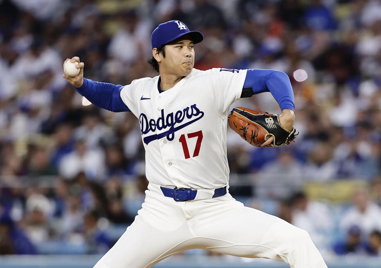 ジャイアンツ戦に先発登板したドジャース・大谷＝ロサンゼルス（共同）