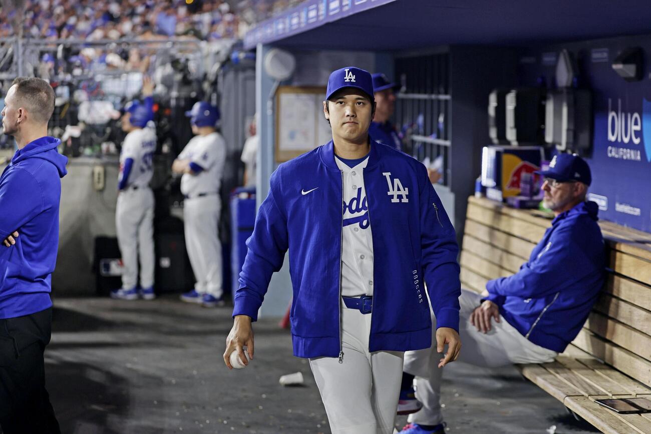 ジャイアンツ戦で先発メンバーから外れたドジャース・大谷＝ロサンゼルス（共同）