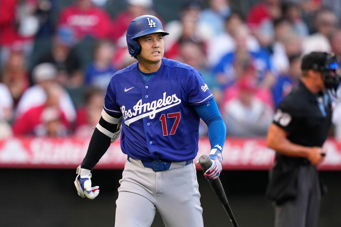 エンゼルス戦1回、空振り三振に倒れたドジャース大谷翔平（AP）