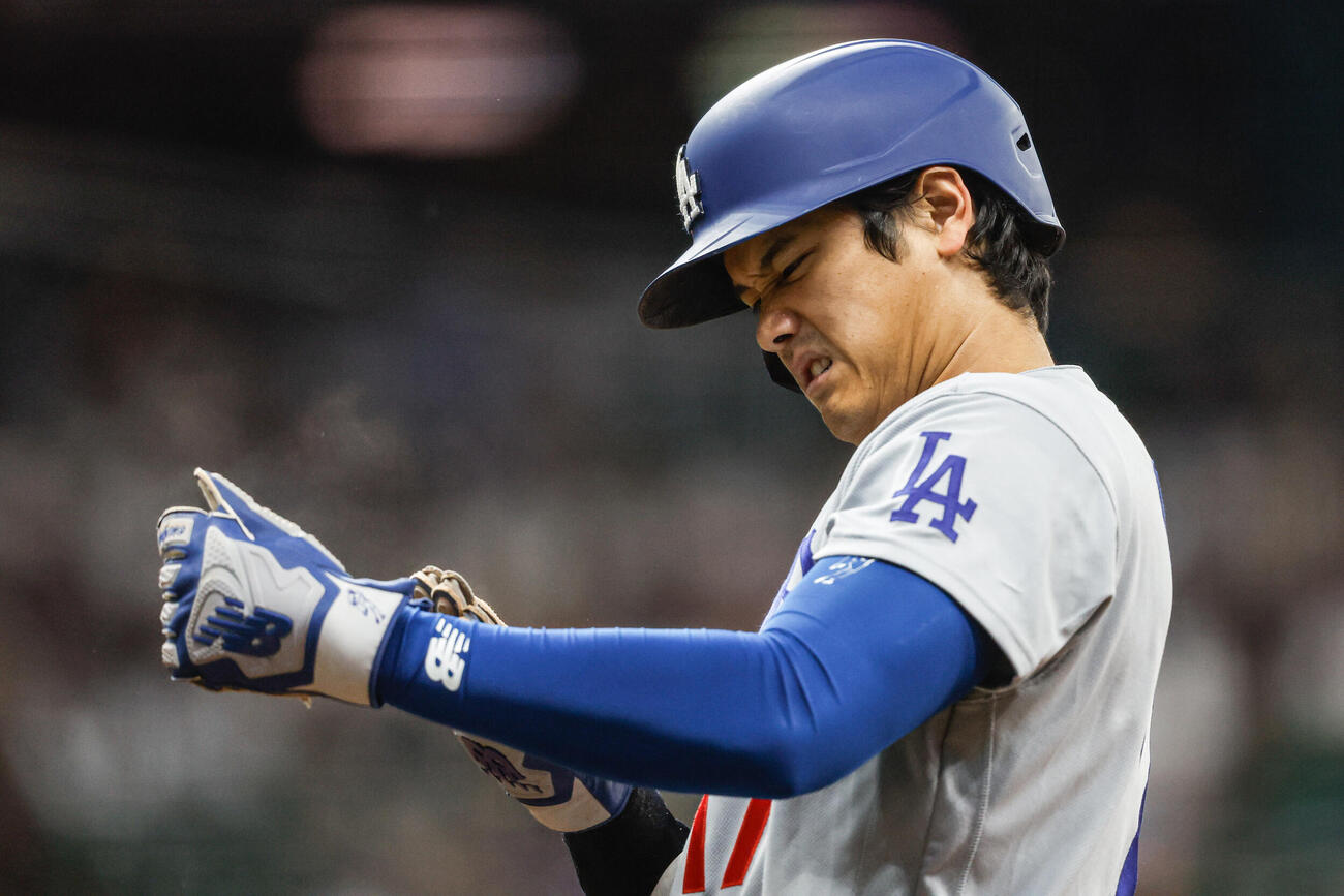 ドジャース大谷翔平はブルワーズ戦の第1打席は四球で出塁（AP)