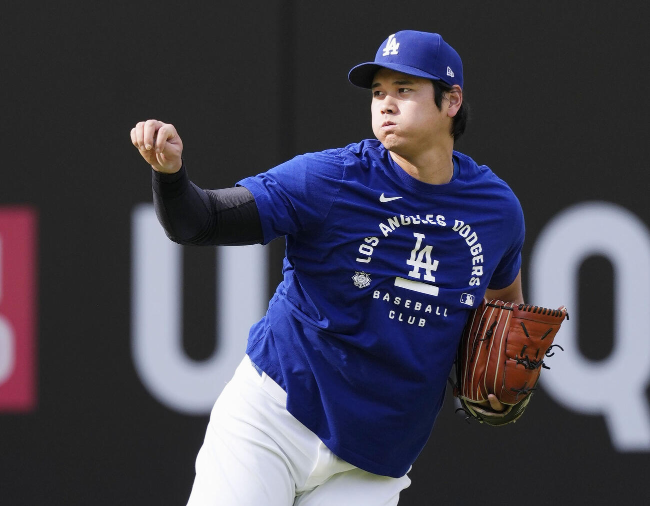 調整するドジャース・大谷＝ロサンゼルス（共同）