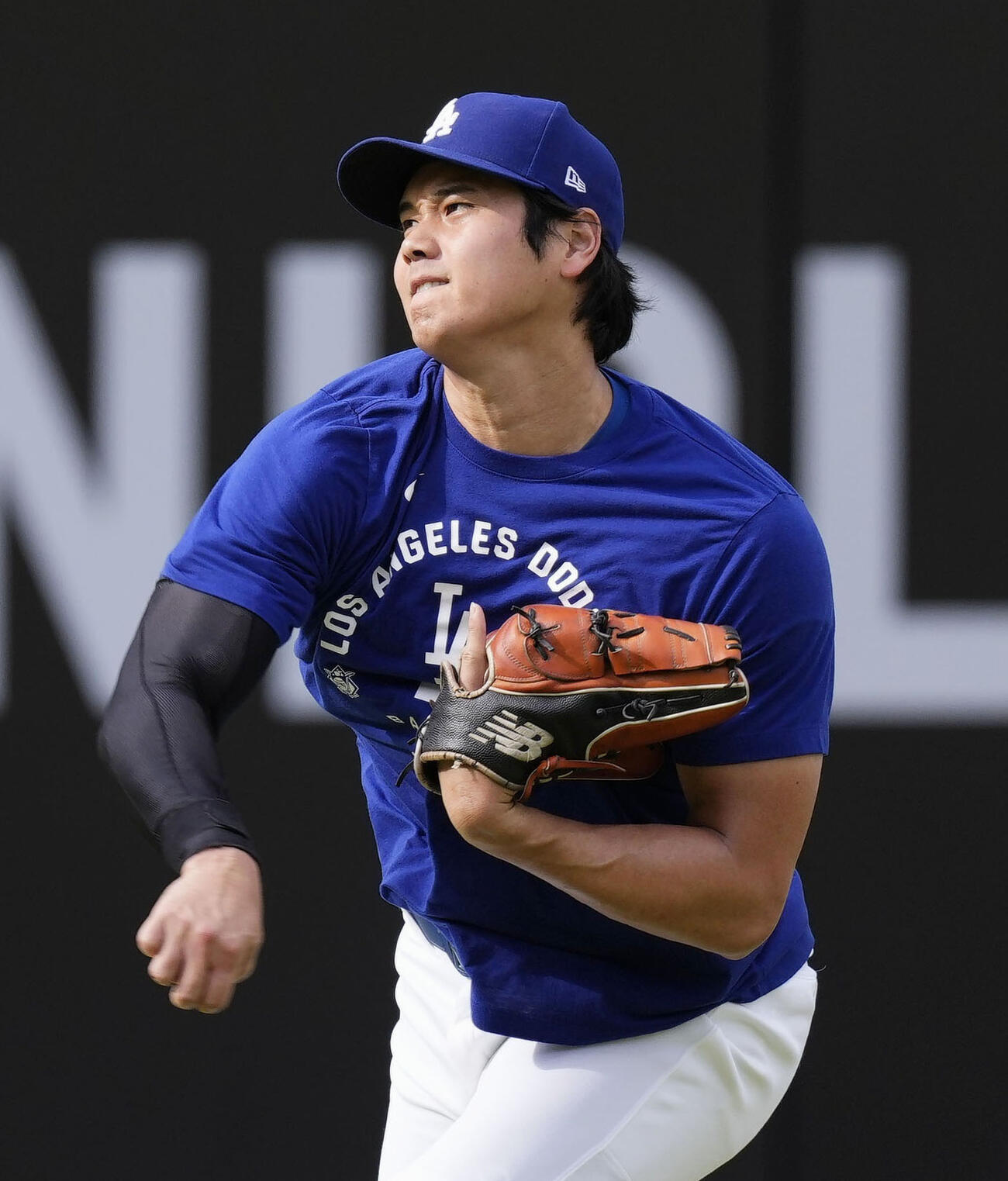 調整するドジャース・大谷＝ロサンゼルス（共同）