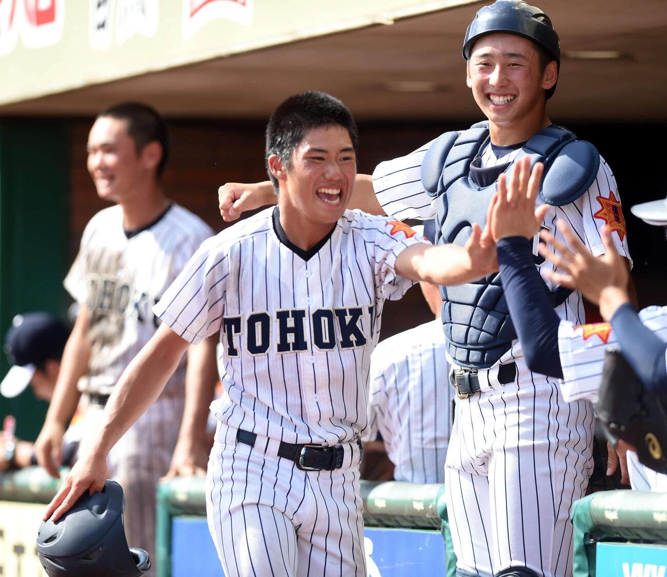 東北高校時代の西田陸浮（中央）（2019年撮影）