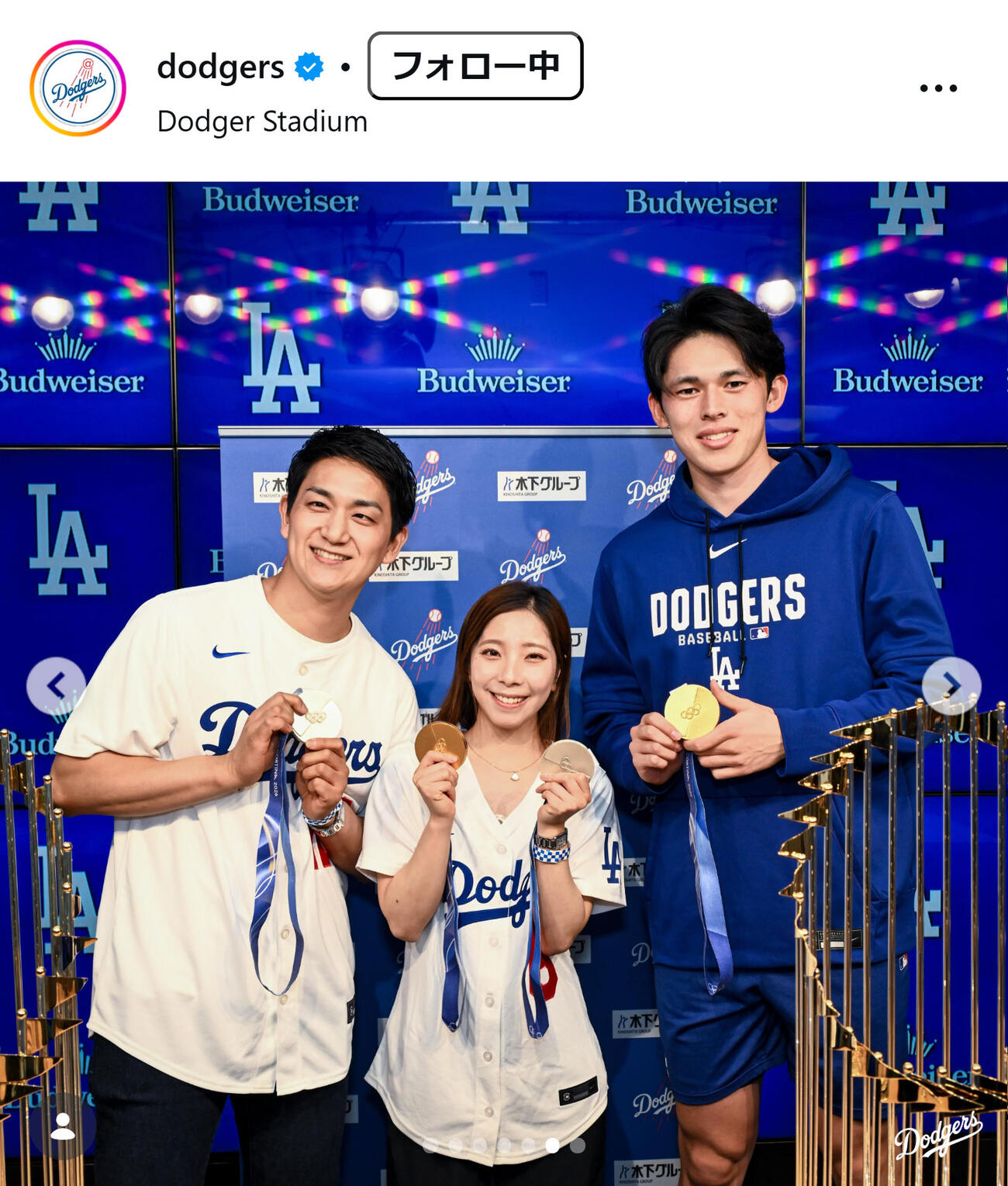 ドジャースの公式インスタグラムから