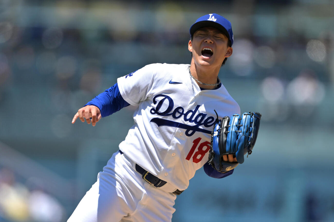 フィリーズ戦に先発したドジャース山本(AP)