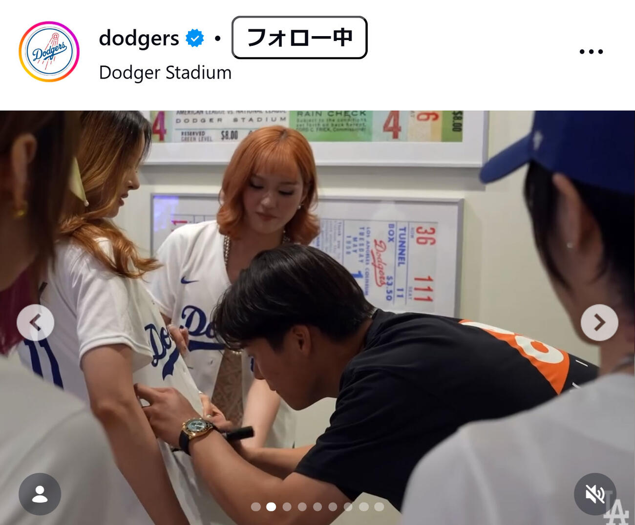 ドジャースの公式インスタグラムから