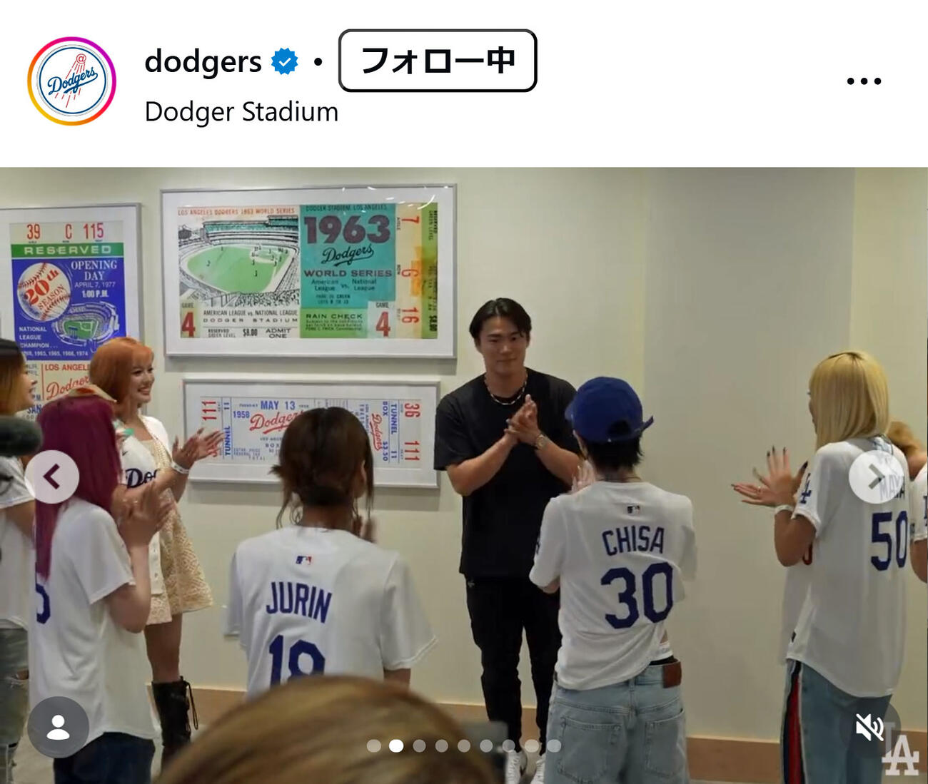 ドジャースの公式インスタグラムから