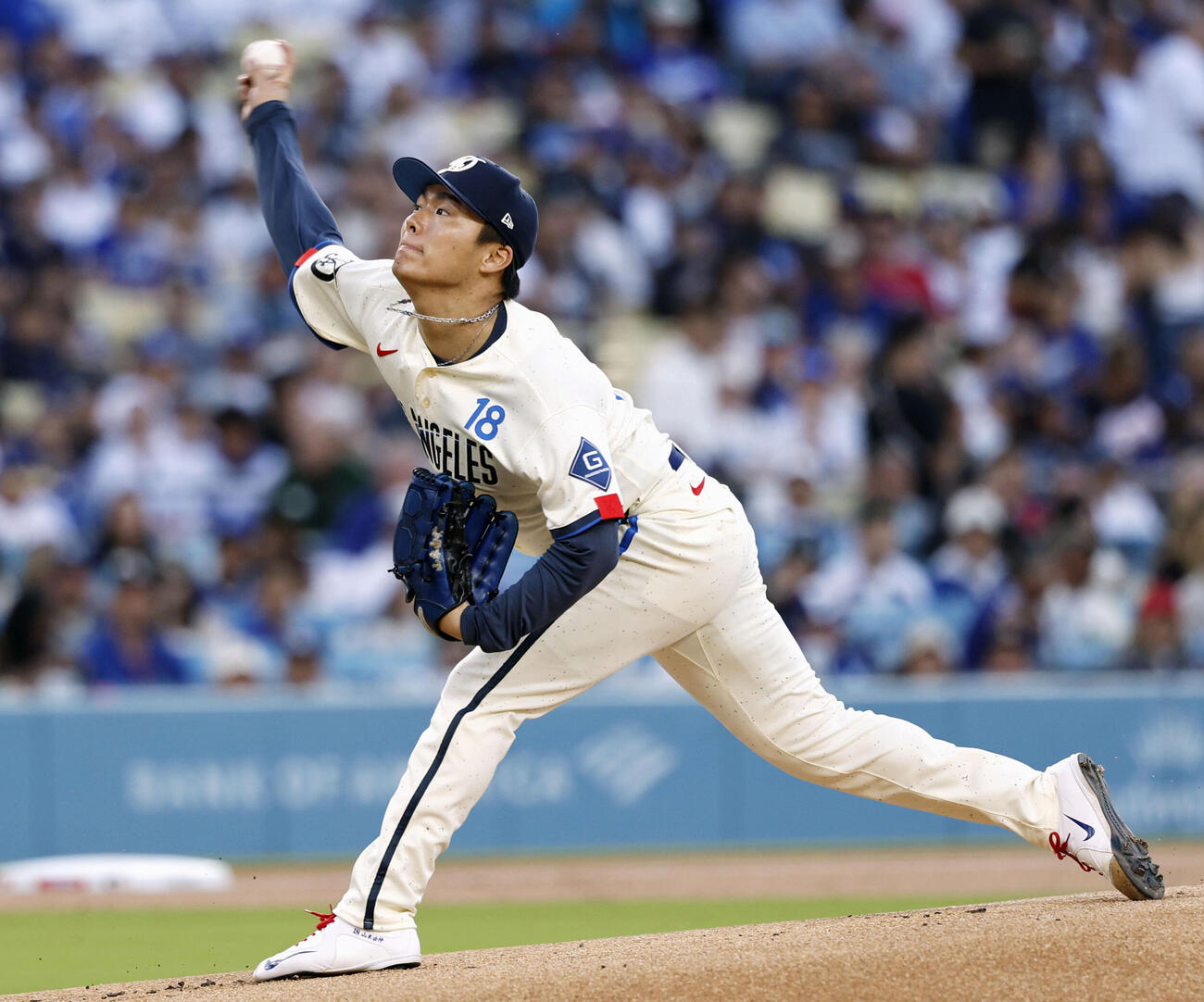 エンゼルス戦に先発したドジャース・山本＝ロサンゼルス（共同）
