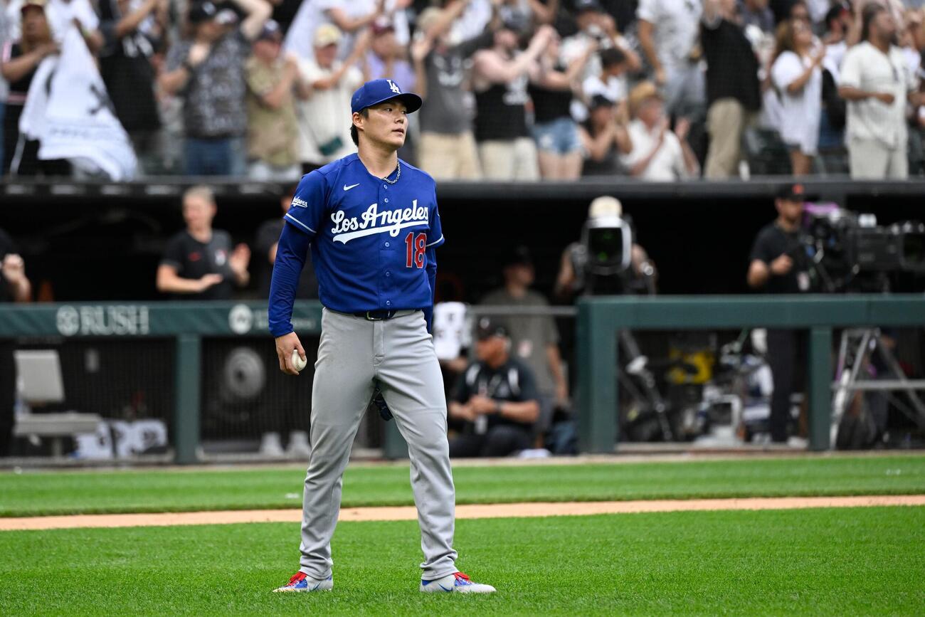 9回、ピータースに本塁打を許したドジャース山本由伸（AP）