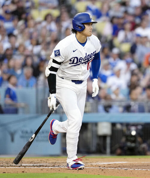 レイズ戦の3回、二ゴロに倒れたドジャース・大谷=ロサンゼルス(共同)