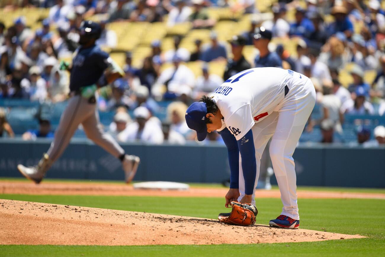 レイズ戦に登板したドジャース大谷(AP)