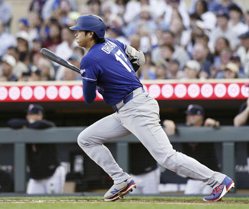 ツインズ戦の5回、一ゴロに倒れたドジャース大谷(共同)