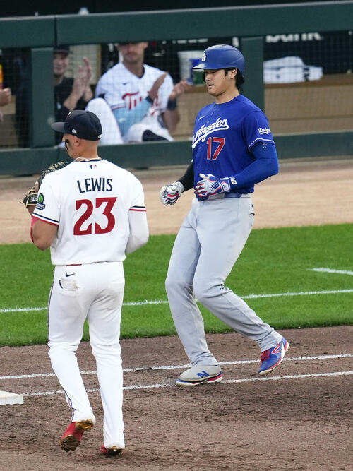 ツインズ戦の5回、一ゴロに倒れたドジャース大谷(共同)