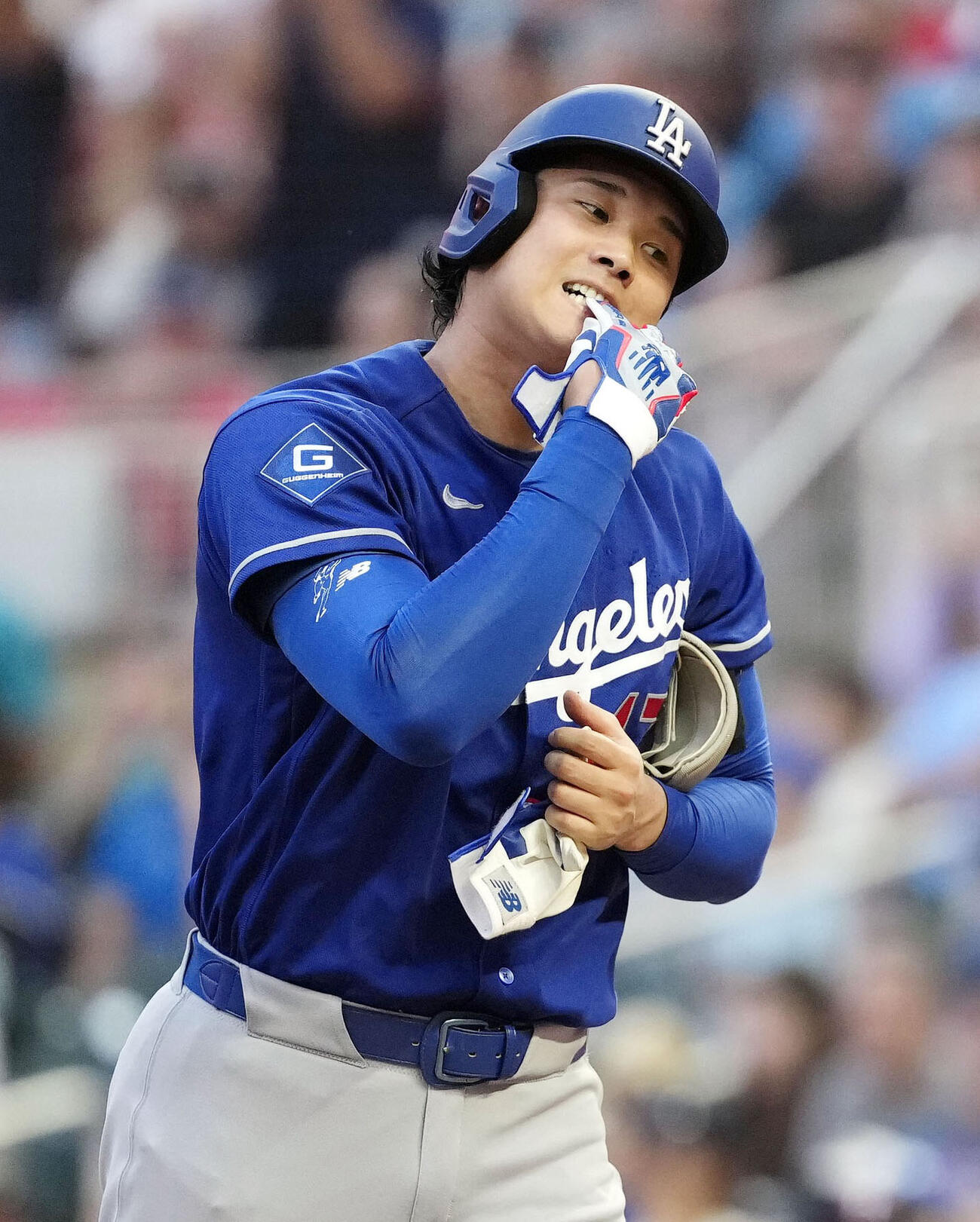 ツインズ戦の7回、見逃し三振に倒れたドジャース・大谷＝ミネアポリス（共同）