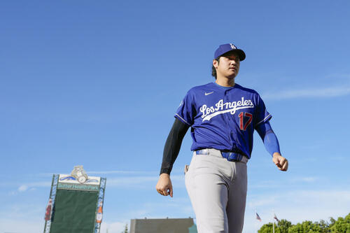 アスレチックス戦に臨むドジャース大谷(共同)