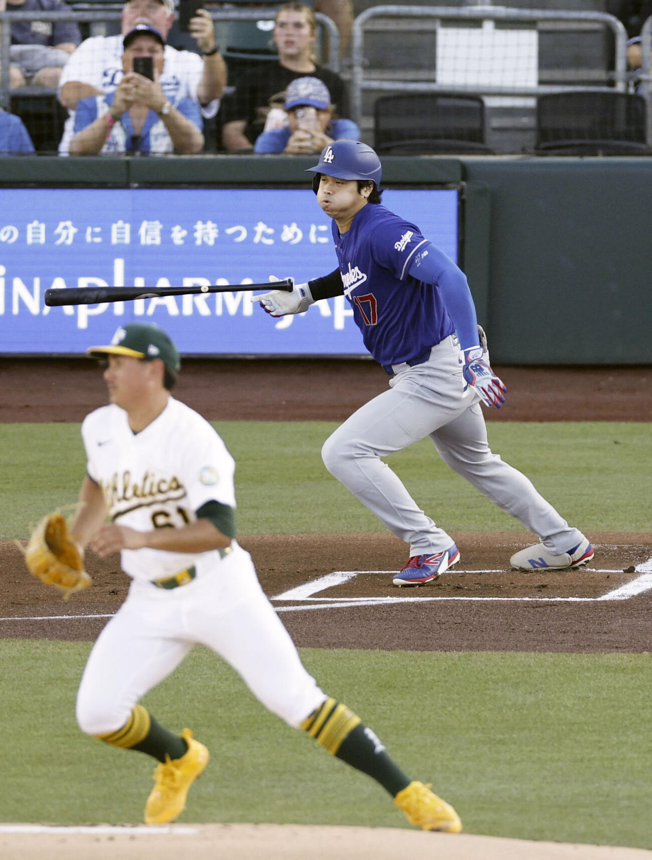 アスレチックス戦の1回、一ゴロに倒れるドジャース大谷（共同）