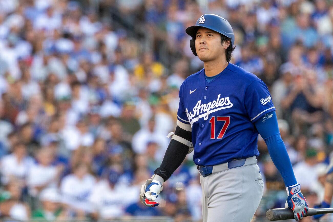アスレチックス戦の2回、見逃し三振に倒れたドジャース大谷（AP）