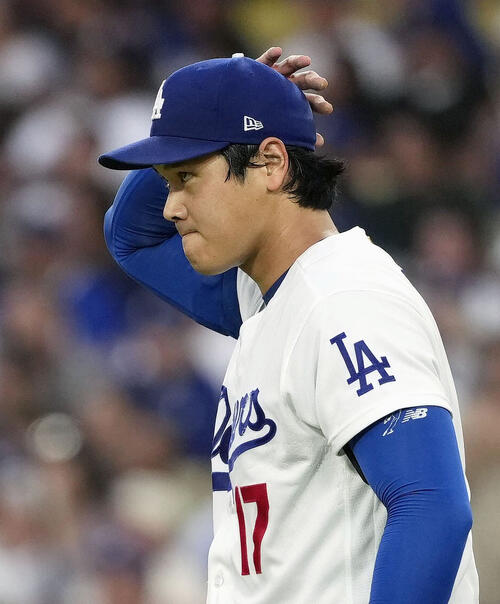 パドレス戦の4回、メリルにソロを浴びたドジャース・大谷=ロサンゼルス(共同)