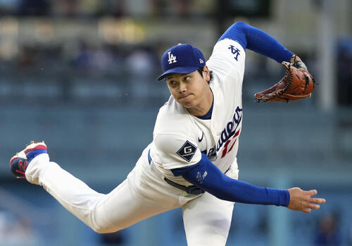 パドレス戦に先発登板したドジャース・大谷=ロサンゼルス(共同)