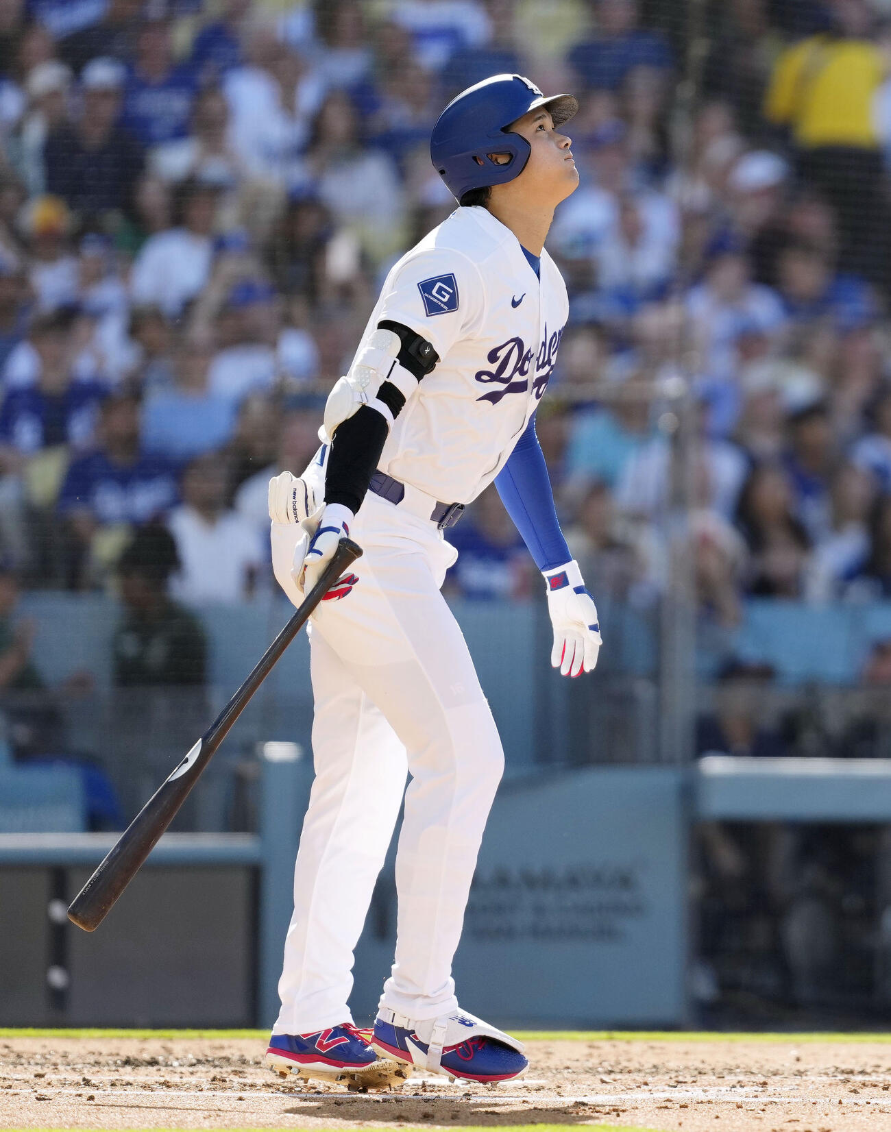 パドレス戦の3回、右飛に倒れたドジャース・大谷＝ロサンゼルス（共同）