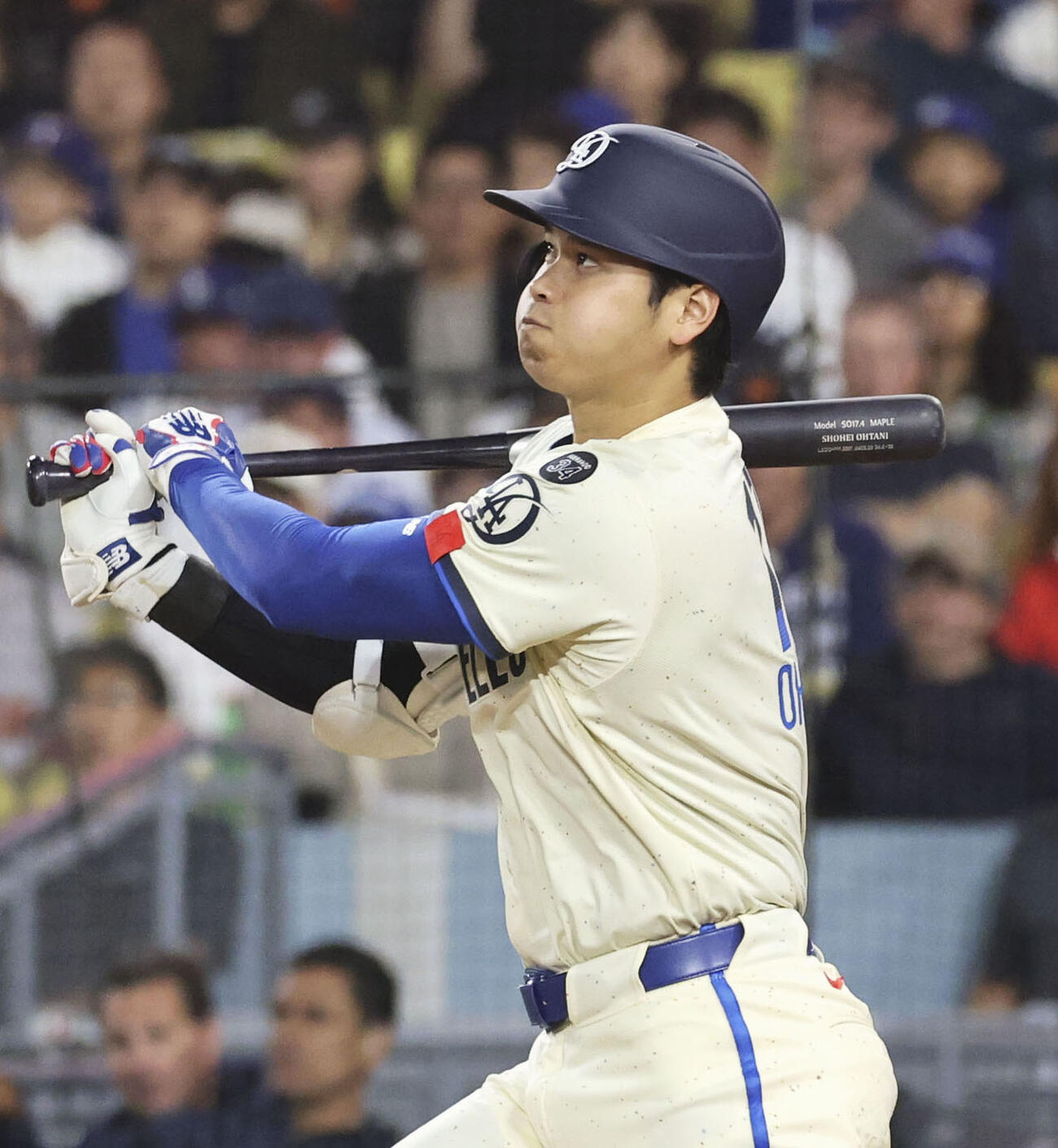 2025年6月、メジャー通算250本塁打となるソロを放つドジャース・大谷翔平（共同）