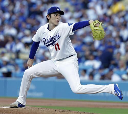 ロッキーズ戦に先発したドジャース・佐々木=ロサンゼルス(共同)