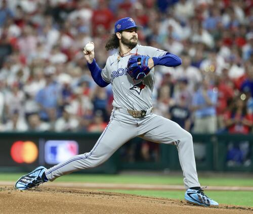MLBオールスターゲーム ナ・リーグ対ア・リーグ ア・リーグ先発のブルージェイズ・ディラン・シース(撮影・河田真司)