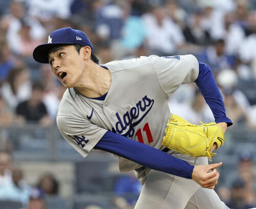 ヤンキース戦に先発したドジャース佐々木(共同)