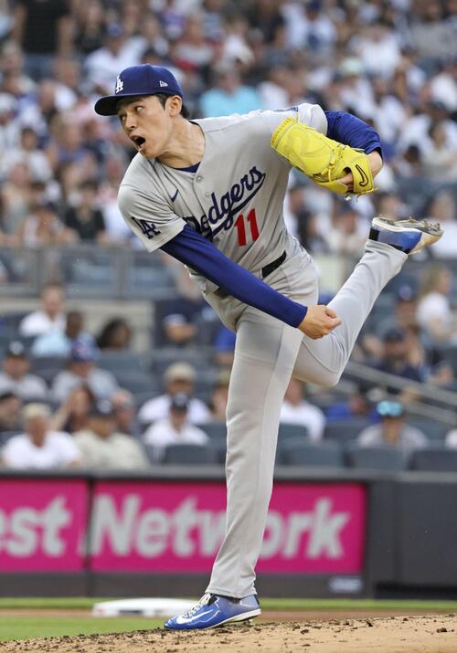 ヤンキース戦に先発したドジャース佐々木(共同)